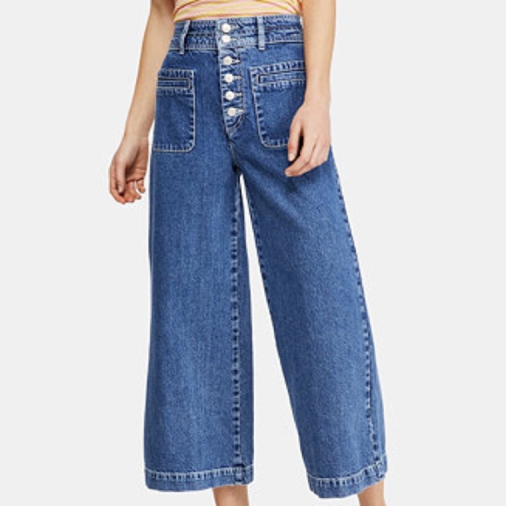 Free People Blue Wide-Leg Jeans
